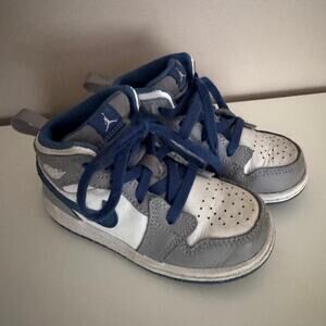 Nike Jordan Toddler's 1 Mid Cement Grey/White True Blue Sneakers 8C Kids
